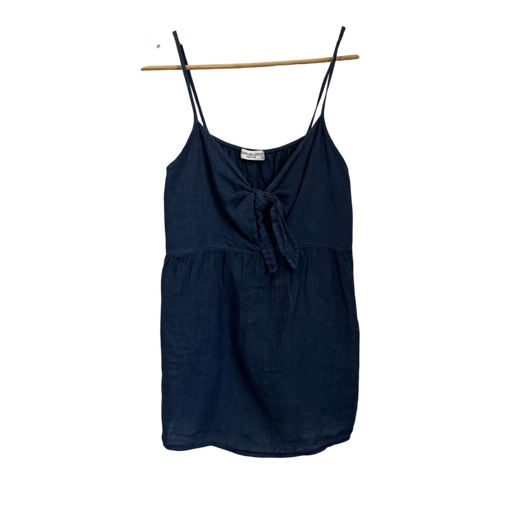 Terzo Millennio Linen Babydoll Tank Front Tie Italy Boho Top Sz L